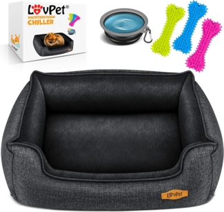 LovPet® Hundebett Hundekissen Hundekorb Chiller, Inkl. Napf + 3X Kauknochen, Hundesofa Kissen für Kleine, Mittelgroße & Große Hunde, Bezug abnehmbar und waschbar Anthrazit, XL (110 x 75 x 27 cm)