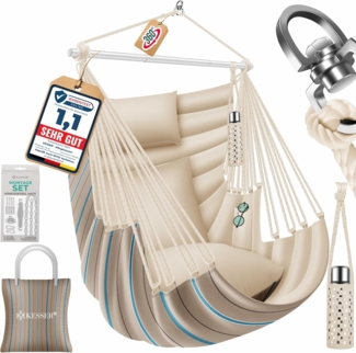 KESSER® Hängesessel Haiti 150kg Traglast, Hängestuhl 360° Drehung, Hängeschaukel Indoor-Outdoor UV-beständig & Wasserfest, Pflegeleicht, Inkl. 2 Kissen, Tragetasche, Flaschenhalter & Montage-Set Cappuccino