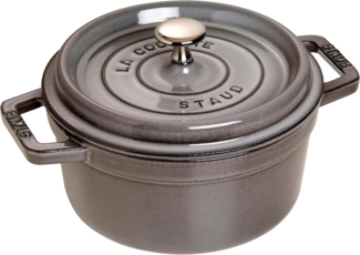 STAUB Gusseisen Bräter/Cocotte, Rund 20 cm, 2,24 L, Aromaregen Funktion, Für alle Herdarten geeignet, Graphitgrau