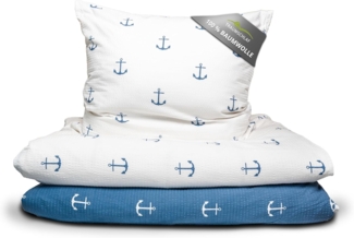 TRAUMSCHLAF Bettwäsche Anker, Seersucker, 2 teilig, maritimes Design in bügelfreier Qualität