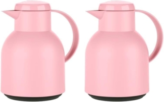 Emsa Samba Isolierkanne F40103 | 1 Liter | Kunststoff, Quick Press Verschluss | 100% dicht | 12h heiß, 24h kalt | Puderrosa (Packung mit 2)