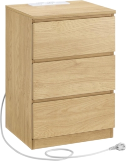 'Vasagle' Nachttisch mit 3 Schubladen, 2 AC-Steckdosen / 2 USB-Anschlüsse, Holz strohgelb, 59 x 35 x 40 cm