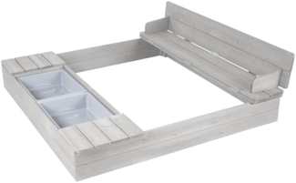 Roba Sandkasten mit 2 Spielwannen und Sitzbank, wetterfest, Massivholz grau, 125 x 120 x 20,5 cm