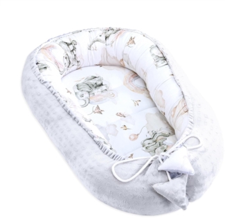 Warmes Nestchen Baby 90x50 cm - Kuschelnest Neugeborene Nestchen Winter/Herbst Kokon Babynest Elefant Hellgrau