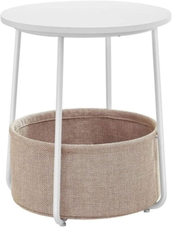 VASAGLE Beistelltisch mit Korb aus Stoff, Holzspanplatte, Ø 45x50 cm, Weiß / Beige