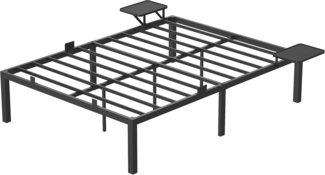 Vasagle Bettgestell, Doppelbettgestell, Bettrahmen, mit Aufbewahrungsregalen, Schwarz, 140x190 cm