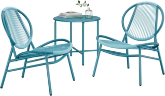SONGMICS Balkonmöbel, 3er Set, Outdoor, mit Tisch, 2 Stühlen, PE-Polyrattan, seeblau