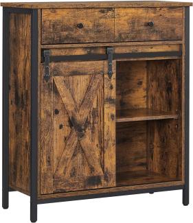 Vasagle Sideboard, mit Regalebene, Schublade & Schiebetür, Holz vintagebraun-schwarz, 80 x 30 x 70 cm
