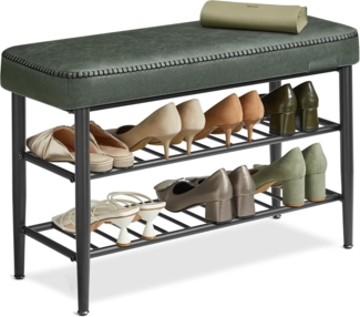 Vasagle EKHO Kollektion - Schuhregal, Sitzbank, Sitztruhe, Kunstleder, Mid-Century-Stil, 30 x 80 x 50 cm, waldgrün