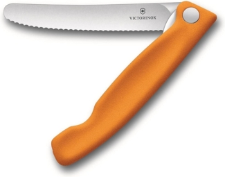 Victorinox Swiss Classic faltbares Gemüsemesser Wellenschliff (11 cm), Orange