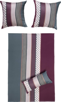 JOOP 'Cornflower Stripe' Bettwäsche, Baumwolle, Wine, 135x200 cm + 80x80 cm