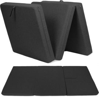sunnypillow Premium Klappmatratze 120 x 195 x 15 cm Schwarz | 3-teilige Faltmatratze mit abnehmbarem Bezug | Schaumstoff extra dick 15cm | Matratze faltbar klappbar Gästematratze Reisematratze |