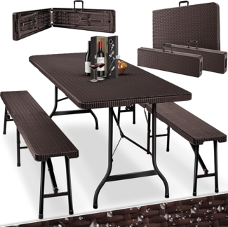 Kesser® Bierzeltgarnitur 3-teilig Set, Klappbar, Polyrattan, 73 x 75 x 180 cm, Braun