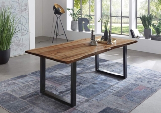 SAM Möbel Outlet Esstisch Baumkante, 220x100 cm, NOAH, Akazie, Natur, U-Gestell schwarz