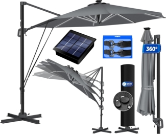 KESSER® Sonnenschirm Ampelschirm Sun Rund XL, Anthrazit, Mit LED