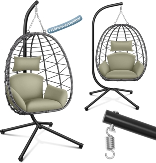 Makika Hängesessel mit Gestell höhenverstellbar aus Polyrattan in Grün / Grau