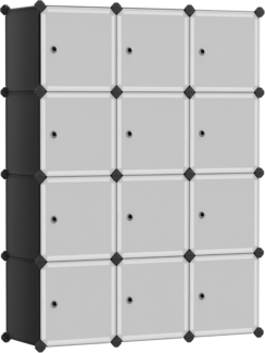 Songmics Regalsystem, Schuhregal, Set aus 12 Würfeln, Kleiderschrank aus Kunststoff, mit Türen, Steckregal, Aufbewahrung von Kleidung, Schuhen und Büchern, einfache Montage, schwarz LPC34HV1