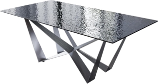 Esstisch Edge 200x100 Reliefglas Rauchschwarz 3D-Design Spider Flachstahl Edelstahl