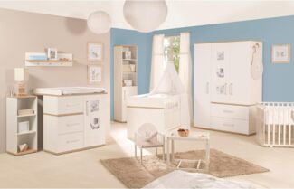 roba Kindermöbelset 'Pia' - 3-teilig - Kinderbett 70 x 140 cm - Wickelkommode - Kleiderschrank - Weiß