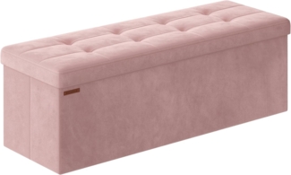 Songmics Sitzbank mit Stauraum aus Samt, klappbare Sitztruhe, 2 extra Aufbewahrungsboxen, 38 x 110 x 38 cm, bis 300 kg belastbar, für Flur, Wohnzimmer, Schlafzimmer, pastellrosa LSFDE277R01
