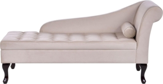 Beliani 'PESSAC' Chaiselongue mit Bettkasten, rechtsseitig, Samtstoff, Hellbeige