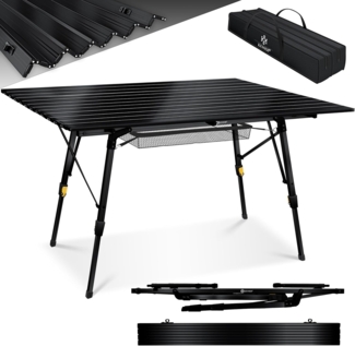 KESSER® Campingtisch faltbar Klapptisch Camping Tisch mit Aluminiumrahmen Aufrollbare Tischplatte Falttisch klappbar mit Höhenverstellung inkl. Tragetasche mit Trageband 90 x 53cm - bis 30 kg Schwarz (120 x 70cm)