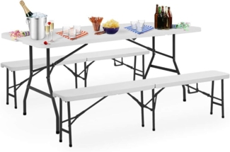 Casaria 'Malmö' Bierzeltgarnitur, 3-teilig, klappbar, Kunststoff weiß, 183 x 76 x 74 cm