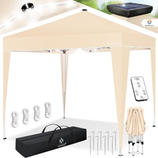 KESSER® Faltpavillon mit Tasche und Beleuchtung, wasserdicht und UV-Schutz 50+, Metall / Polyester beige, 300x300 cm