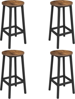 Vasagle Barhocker, 4er Set Barstuhl, Küchenstühle mit Stahlgestell, rund, einfache Montage, Industrie-Design, Holzspanplatte, Stahl, vintagebraun-schwarz, 32x65 cm (Ø x H)