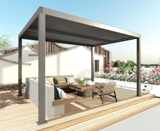 Mendler 'HWC-L46' Pergola, Regenrinne sturmfest, Aluminium anthrazit, 3x3 m