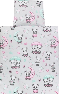 TupTam Unisex Baby Wiegenset 4-teilig Bettwäsche-Set: Bettdecke mit Bezug und Kopfkissen mit Bezug, Farbe: Pandas mit Regenschirm, Größe: 80x80 cm