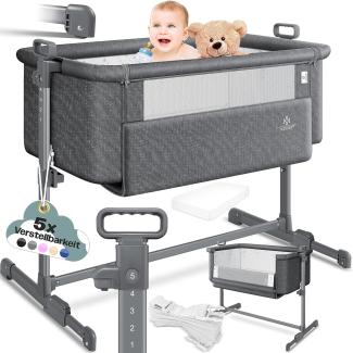 KESSER® Zustellbett Hubi 3in1 Baby Beistellbett Reisebett Babybett mit weich Matratze, mit Rollen Kinderbett, 5-fach Höhenverstellung, Faltbare Seitenwand für zu Hause und unterwegs Dunkelgrau