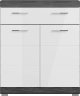 Badschrank Scout, 2-türig - Rauchsilber / Weiß Hochglanz