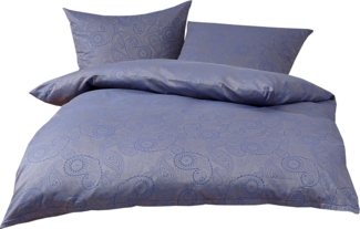 Bettwaesche-mit-Stil 'Davos' Bettwäsche Garnitur, Mako-Satin Damast Paisley, Blau, 200 x 220 cm + 2 x 80 x 80 cm