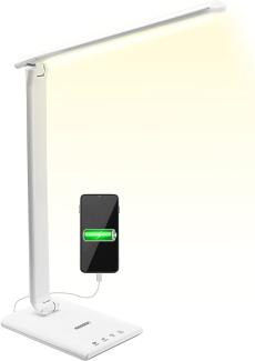 monzana 'Cataleya' Tischleuchte, weiß, LED-Schreibtischlampe mit 3 Farb- & 5 Helligkeitsstufen, USB
