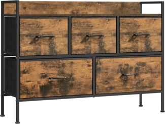 Songmics Kommode, 5 Stoff-Schubladen mit Griffen, MDF / Stahl vintagebraun, 70 x 29 x 98,2 cm