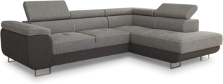 Ecksofa Caris mit Schlaffunktion, Bettkasten und einstellbare Kopfstützen (Dunkelgrau + Grau (Sawana 05 + Sawana 21), Ecksofa Rechts)