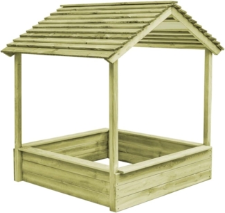 vidaXL Garten-Spielhaus mit Sandkasten, Kiefernholz grün, 128 × 120 × 145 cm