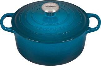 Le Creuset Signature Gusseisen-Bräter mit Deckel, Für alle Herdarten und Induktion geeignet, Rund, Deep Teal, 24,0 cm, 4.2