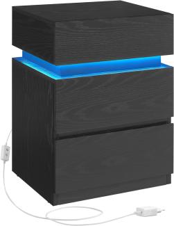 Vasagle Nachttisch mit LED-Beleuchtung, 3 Schubladen, Holzspanplatte Schwarz, 35 x 40 x 55 cm