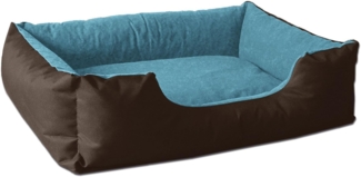 BedDog 'LUPI' Hundebett, waschbar, mit Rand, Cordura / Microfaser-Velours, MOUNTAIN-BLUE (braun/blau), L 55 x B 40 x H 17 cm