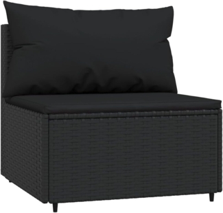 vidaXL Garten-Mittelsofa mit Kissen Schwarz Poly Rattan 319785