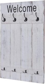 Wandgarderobe HWC-C89 Welcome, Garderobe Garderobenpaneel, Shabby-Look Vintage, 91x60cm ~ weiß, shabby