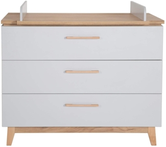 Roba 'Caro' breite Wickelkommode mit Wickelansatz, lichtgrau/goldeiche, 3 Schubladen,Wickelhöhe 94 cm