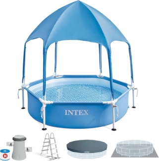 Intex 28209NP Metallrahmen-Pool mit Überdachung, Laminiertes Vinyl blau, Ø 183x165 cm