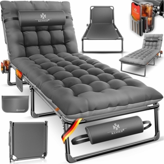 KESSER Campingbett klappbar mit Tragetasche, Nackenkissen, Vakuumtasche & Getränkehalter, Oxford-Gewebe anthrazit / grau, 68 x 190 x 30 cm