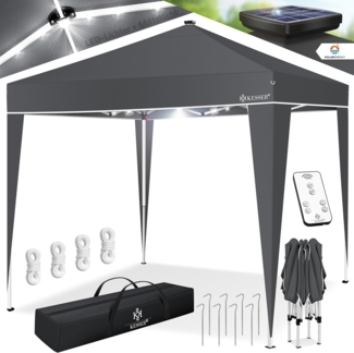KESSER® Faltpavillon mit Tasche und Beleuchtung, wasserdicht und UV-Schutz 50+, Metall / Polyester anthrazit, 300x300 cm