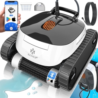 KESSER® Poolroboter für Boden und Wand, Poolsauger bis 100m² Pools & eine leistungsstarke Reinigung, Poolreiniger vollautomatisch mit App-Funktion & Kontrollmodul, Inkl. Abdeckung, Klettermechanismus 72 m², Anthrazit / Anthrazit