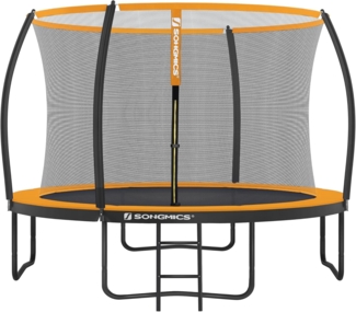 Songmics Trampolin mit Leiter, Sicherheitsnetz und gepolsterten Stangen, Stahl orange, Ø 305 cm