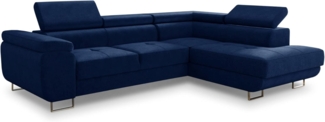 Ecksofa Caris mit Schlaffunktion, Bettkasten und einstellbare Kopfstützen (Dunkelblau (Kronos 09), Ecksofa Rechts)